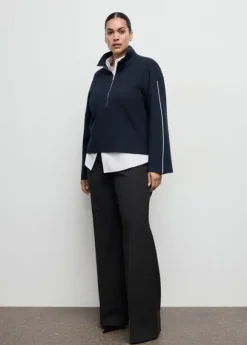 Zip neck contrast-stripe sweater